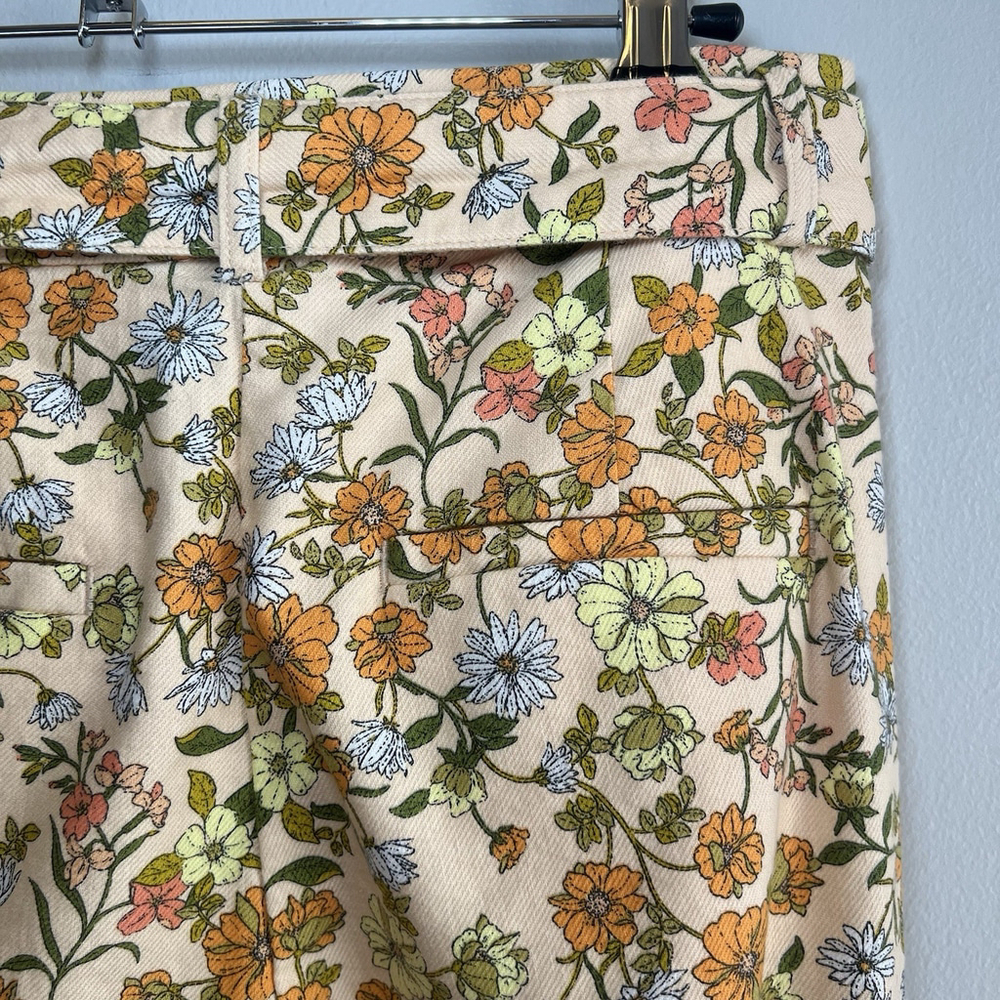 Loft Petite Sutton Kick Crop Pants Beige Orange Yellow Floral Woman’s 2P Belt - Picture 9 of 16